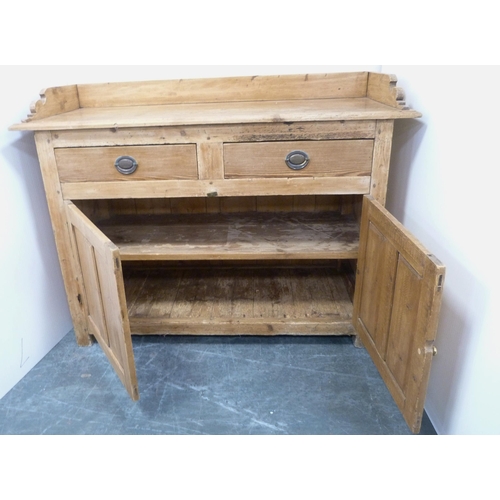 93 - Victorian Scotch pine dresser with three-quarter galleried top above two short drawers and two cupbo... 