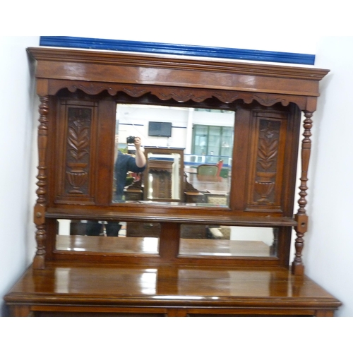 94 - Late Victorian mahogany mirror-back sideboard on turned column supports, the base with two short dra... 