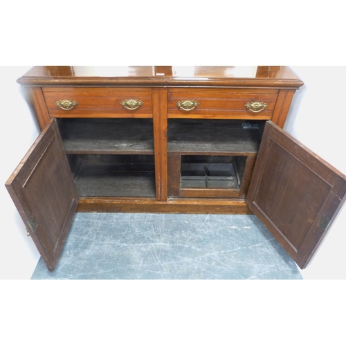 94 - Late Victorian mahogany mirror-back sideboard on turned column supports, the base with two short dra... 