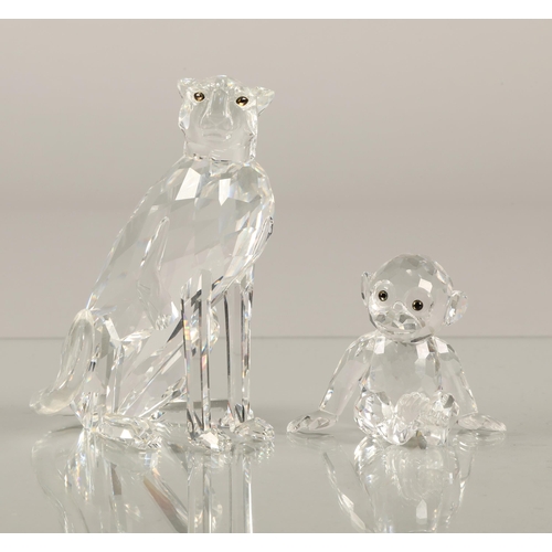 11 - Swarovski crystal cheetah, 9.5cm h, boxed, and small monkey 5cm h, boxed (2)