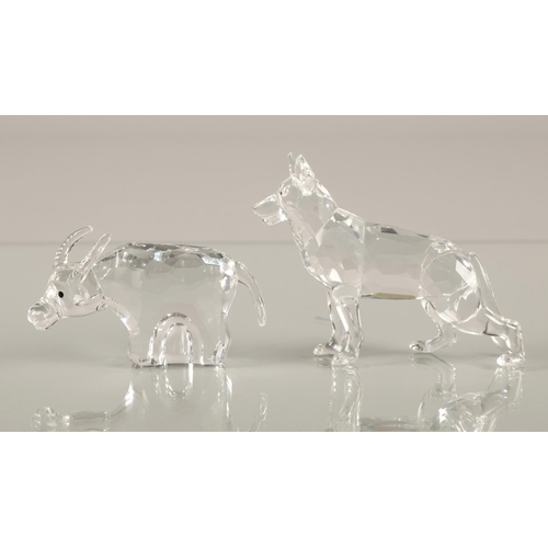 14 - Swarovski Crystal buffalo and an Alsatian, both boxed