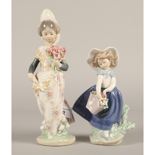 22 - Lladro figure with basket of flowers and another with floral bouquet (2)