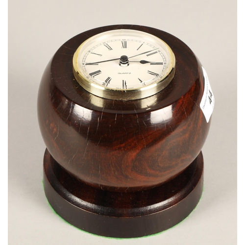 44 - Wooden bowling ball converted to clock on hardwood stand