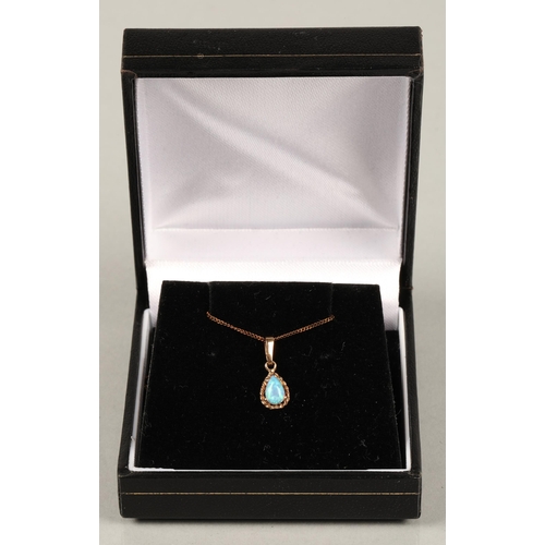 52 - Opal pendant mounted in 9k gold on a 9k chain, gross weight 1.2g