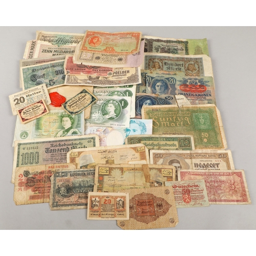 58 - Quantity of historic and world banknotes to include British, German, Chilean, French, etc