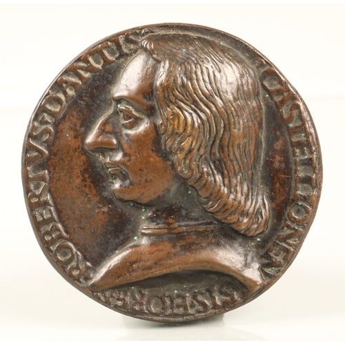 61 - Roberto di Dante Castiglione, bronzed Italian renaissance portrait medal, female figure praying to s... 