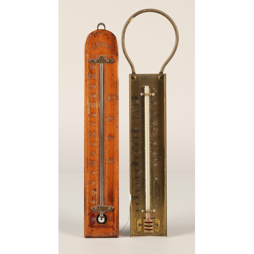 46 - Two antique thermometers a wooden fahrenheit scale and a Brannan London sugar / cooking thermometer ... 