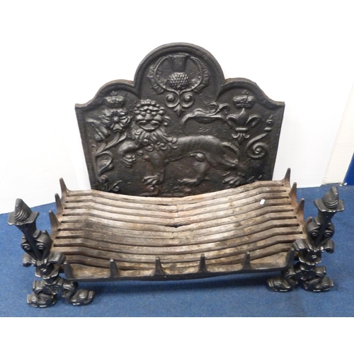 106 - Scottish cast iron fire back, c. late 19th century, cast with a central thistle flanked by fleur-de-... 