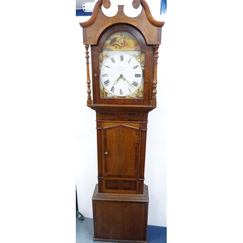 107 - Early 19th century oak and mahogany banded eight day longcase clock, named to W Palmer of Langholm, ... 