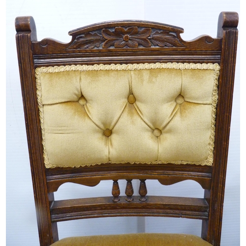 117 - Three matching mahogany dining chairs, c. early 20th century, upholstered in later mustard stuff-ove... 