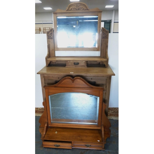 120 - Pine dressing chest of two short and two long drawers, c. early 20th century, with swing mirror abov... 