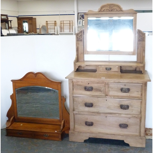 120 - Pine dressing chest of two short and two long drawers, c. early 20th century, with swing mirror abov... 