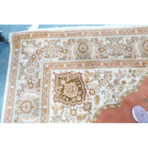 125 - Large Aubusson-style machine-made carpet with Persian influence, with large floral medallion to the ... 