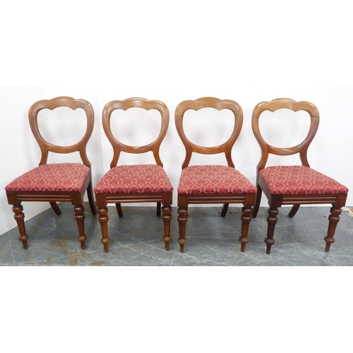 127 - Set of four Victorian-style dining chairs, each with shaped top, open backrest, later upholstered st... 