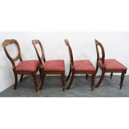 127 - Set of four Victorian-style dining chairs, each with shaped top, open backrest, later upholstered st... 