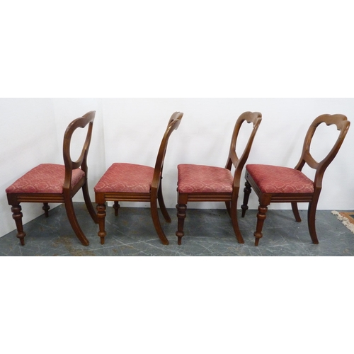 127 - Set of four Victorian-style dining chairs, each with shaped top, open backrest, later upholstered st... 