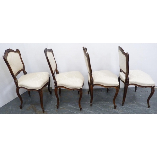 128 - Set of four French-style parlour chairs, upholstered in later cream floral stuff-over fabric, on sab... 