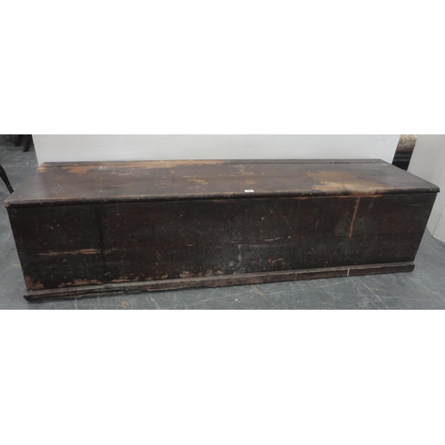 129 - Victorian farmhouse pine storage box with hinged cover, 50cm high, 194cm wide and 50cm deep.