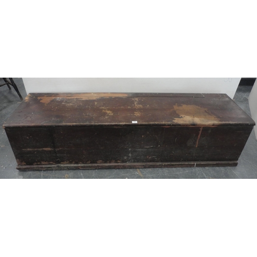 129 - Victorian farmhouse pine storage box with hinged cover, 50cm high, 194cm wide and 50cm deep.