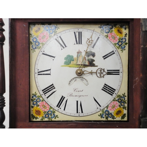 136 - George III oak and mahogany-banded longcase clock, named to Court, Bromsgrove, with open scroll and ... 