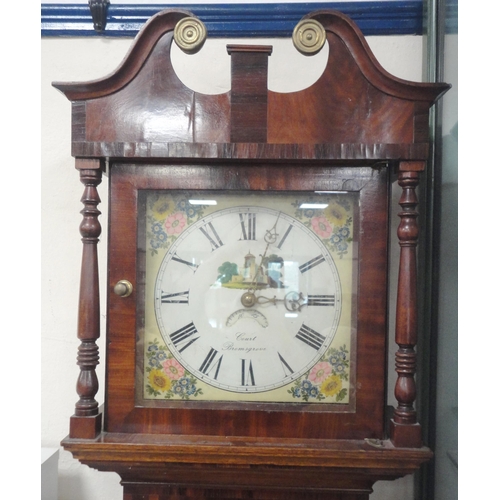 136 - George III oak and mahogany-banded longcase clock, named to Court, Bromsgrove, with open scroll and ... 