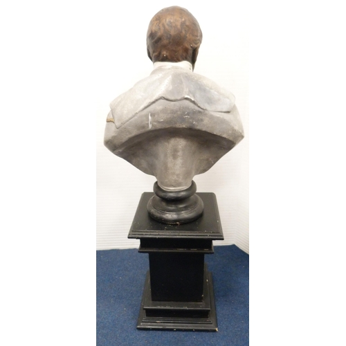 33 - Painted plaster bust modelled as the Duke of Wellington in uniform, on ebonised socle base and eboni... 