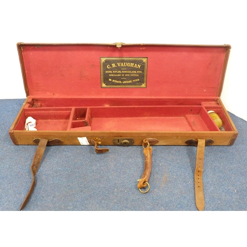 34 - Gun case with fitted interior, label for 'CB Vaughan, 39 Strand, London', interior 18.5cm x 78.5cm.