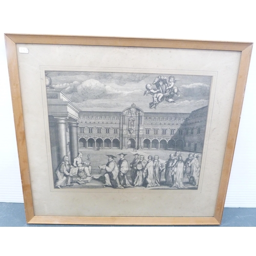 49 - Three antique Italian engravings to include an example after Rubens, 'Cornelio de Wael', 32cm x 44cm... 