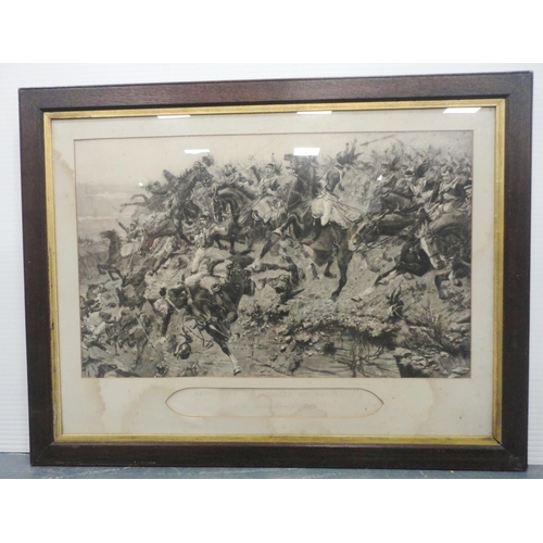 51 - After the Original'Napoleon's Cuirassiers at Waterloo'Engraving, 46cm x 74.5cm, glazed and framed in... 