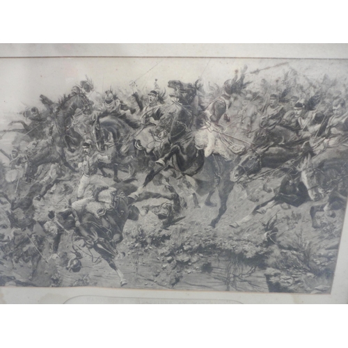 51 - After the Original'Napoleon's Cuirassiers at Waterloo'Engraving, 46cm x 74.5cm, glazed and framed in... 