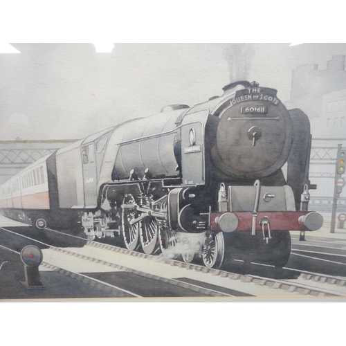 55 - WF Nash (British, 20th Century)The Queen of Scots locomotiveSigned and dated 1935, watercolour, 37cm... 