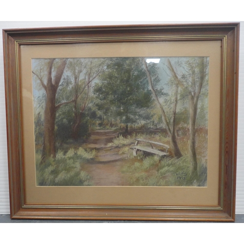 58 - English SchoolA Peaceful Place in Tadworth, SurreySigned indistinctly, pastel, 35.5cm x 47.5cm, fram... 