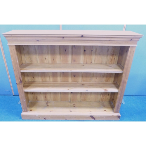 97 - Modern pine open bookcase, 106cm high, 126cm wide, and 26cm deep.