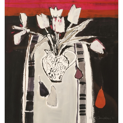 473 - Hazel Campbell (Scottish Born 1947)Framed mixed media, signed and dated 17Tulips With Grey Mat32cm x... 