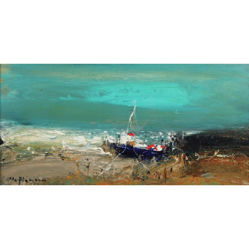 480 - Nael Hanna (Scottish / Iraqi born 1959) Blue Boat, WesthavenFramed oil in canvas29cm x 59cm ARR... 