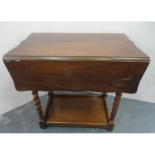 141 - Mahogany wine table with needlepoint decoration to the top, 61cm high, and a walnut drop-leaf table.... 