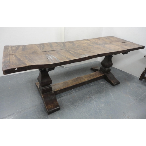 143 - 17th century-style elm and oak refectory table with thick shaped elm plank top, 78cm high, 213cm lon... 