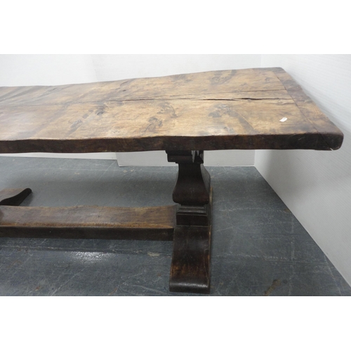 143 - 17th century-style elm and oak refectory table with thick shaped elm plank top, 78cm high, 213cm lon... 