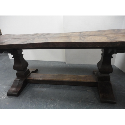 143 - 17th century-style elm and oak refectory table with thick shaped elm plank top, 78cm high, 213cm lon... 