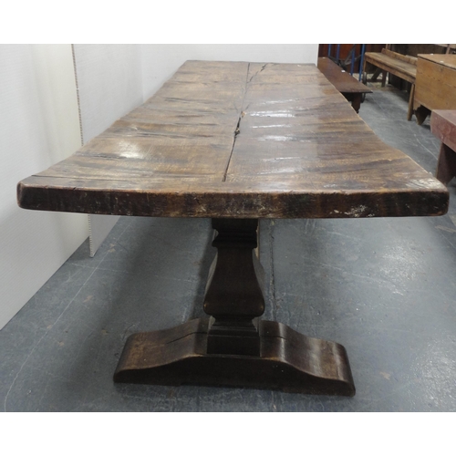 143 - 17th century-style elm and oak refectory table with thick shaped elm plank top, 78cm high, 213cm lon... 