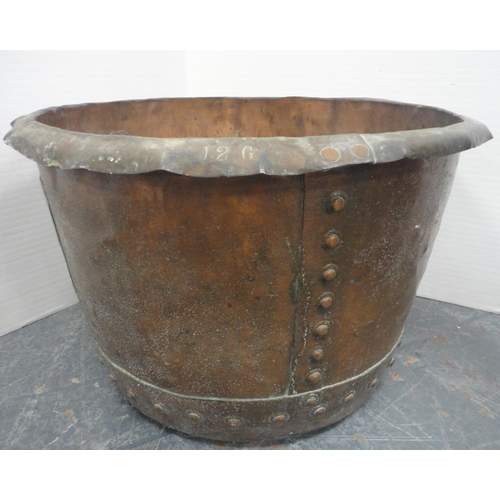 147 - Antique copper planter, the lower part riveted, 36cm high and 55cm diameter.