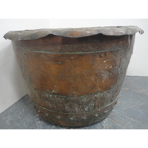 147 - Antique copper planter, the lower part riveted, 36cm high and 55cm diameter.