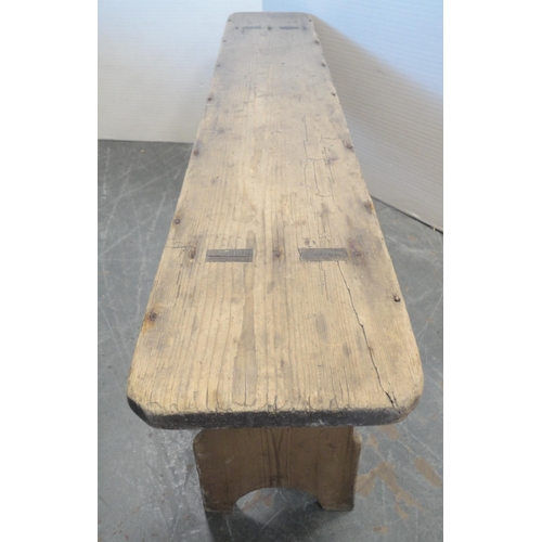 149 - Victorian pine bench with jointed rectangular top section, 55cm high, 133cm long and 22cm deep.