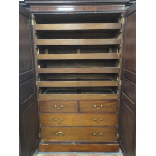 152 - Victorian mahogany four-door breakfront wardrobe with Greek key-type cornice above four panelled doo... 