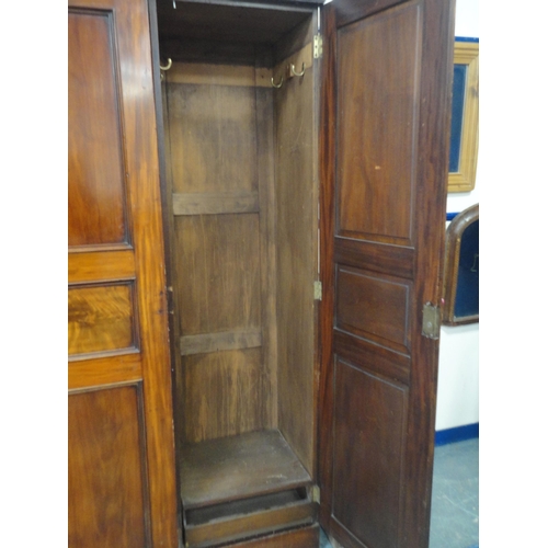 152 - Victorian mahogany four-door breakfront wardrobe with Greek key-type cornice above four panelled doo... 