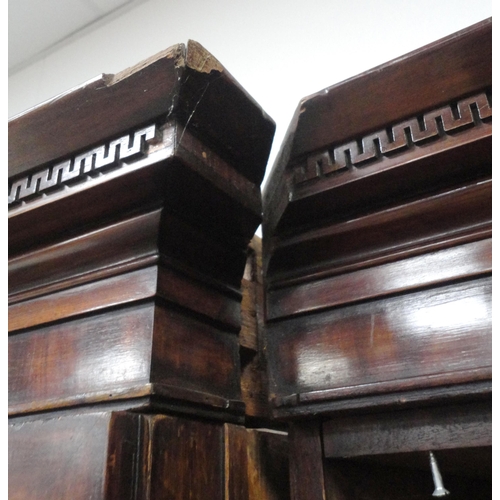 152 - Victorian mahogany four-door breakfront wardrobe with Greek key-type cornice above four panelled doo... 