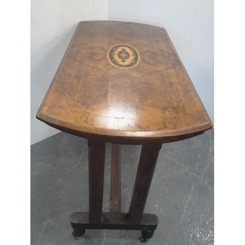 157 - Victorian walnut and marquetry-inlaid window table with shaped top, on platform base with adjoining ... 