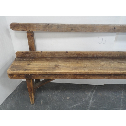 159 - Victorian pine hall bench/pew with plank-type seat, 81cm high, 244cm wide and 31cm deep.