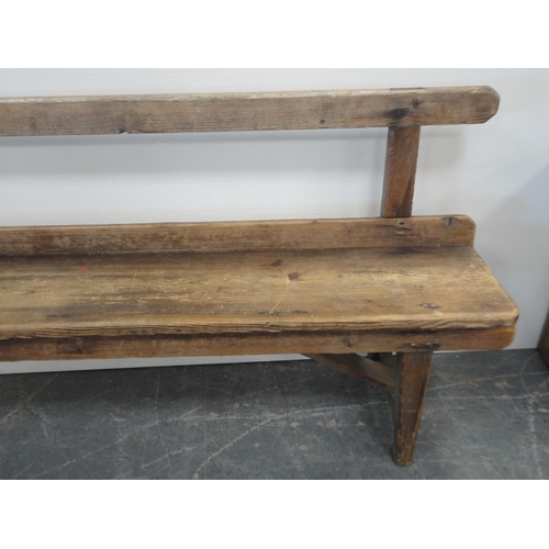 159 - Victorian pine hall bench/pew with plank-type seat, 81cm high, 244cm wide and 31cm deep.