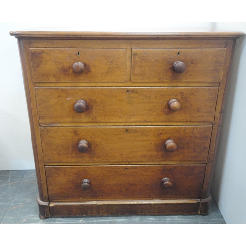 161 - Victorian mahogany chest of two short and three long drawers, 130cm high, 105cm wide and 51cm deep.